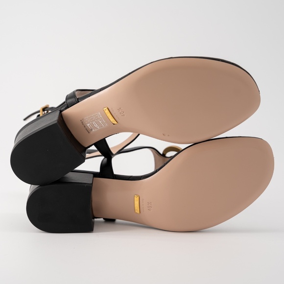 size 40.5G - Gucci Marmont GG Thong T-Strap Sandals Black Leather Chuck Heel - Picture 6 of 12